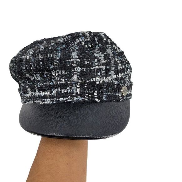 Juicy Couture Newsboy Cabbie Hat‎ Faux Leather Brim Blue Black Metallic Tweed main image 8